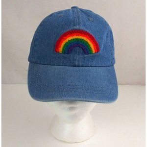 Blue Denim With Fuzzy Rainbow Unisex Embroidered Adjustable Baseball Cap